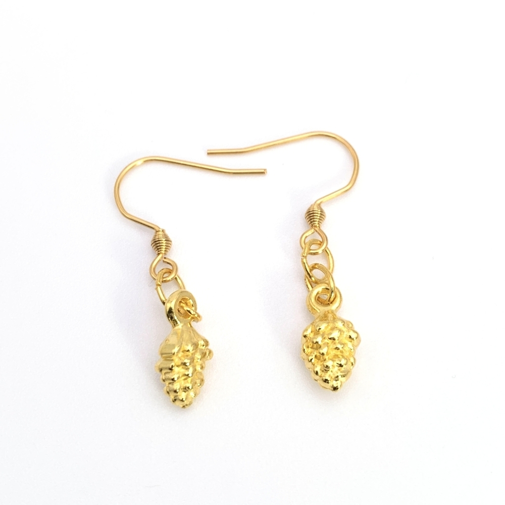 Golden Pinecone Hook Earrings
